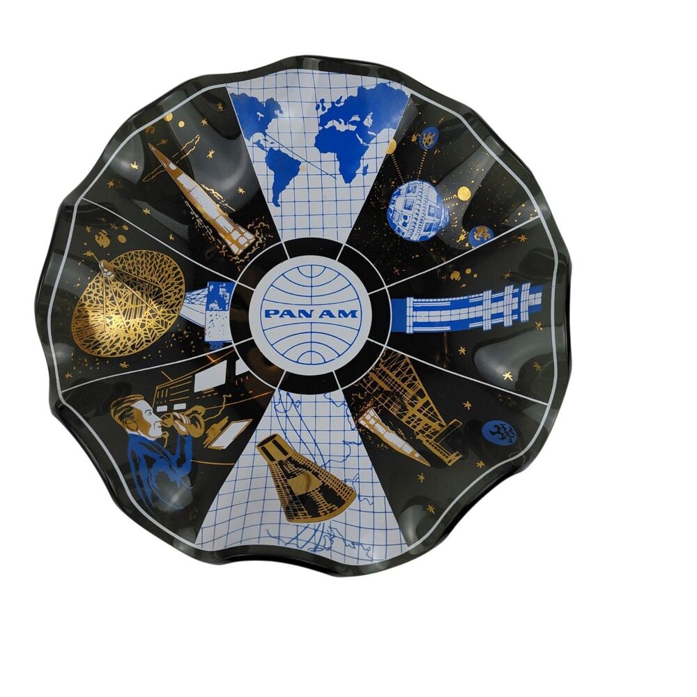 Pan Am Airlines Bent Glass Bowl Trinket Guided Missile Division Rare Souvenir